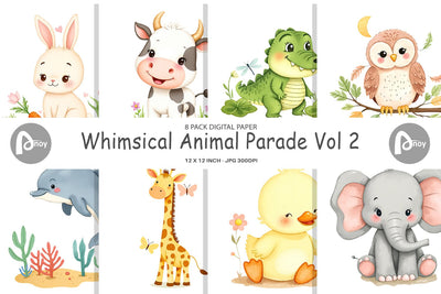 Digital Paper Whimsical Animal Parade Digital Pattern artnoy 