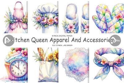 Digital Paper Whimsical Apron & Chef Hat Digital Pattern artnoy 