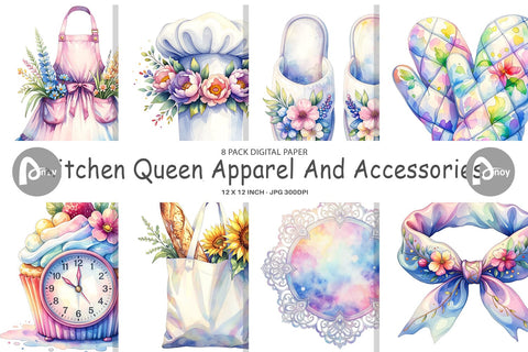 Digital Paper Whimsical Apron & Chef Hat Digital Pattern artnoy 