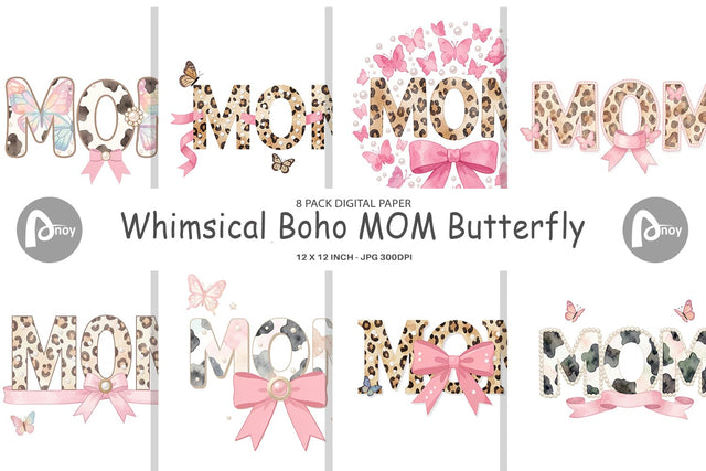 Digital Paper Whimsical Boho MOM Butterfly Digital Pattern artnoy 