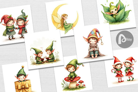 Digital Paper Whimsical Christmas Elves Digital Pattern artnoy 