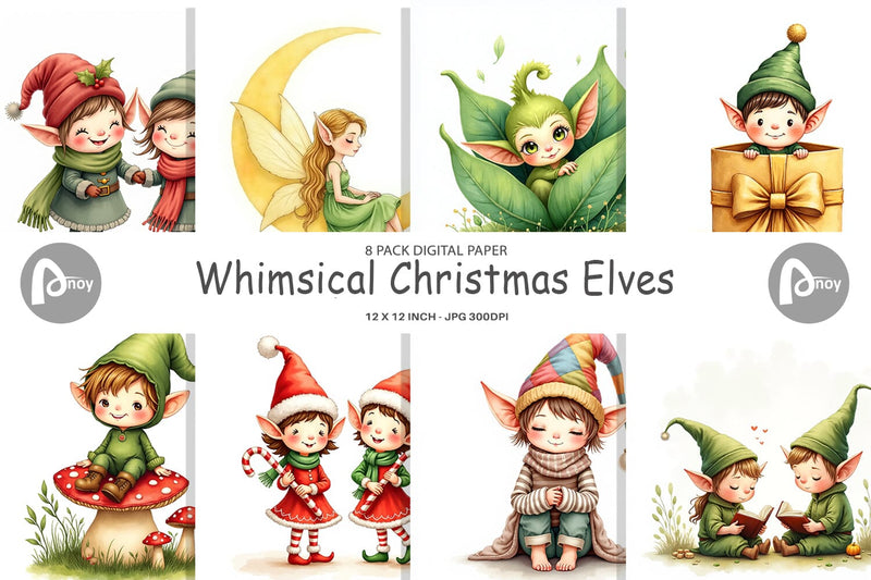 Digital Paper Whimsical Christmas Elves Digital Pattern artnoy 