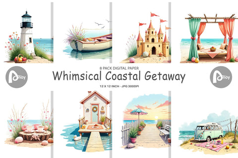Digital Paper Whimsical Coastal Escape Digital Pattern artnoy 