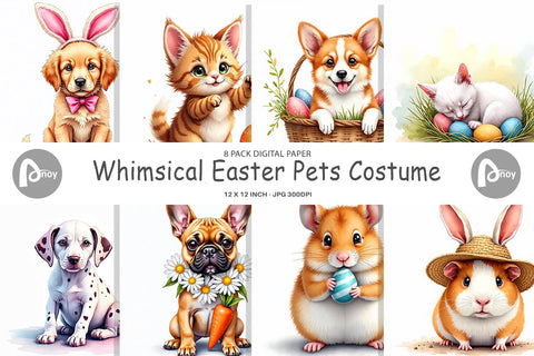 Digital Paper Whimsical Easter Pets Digital Pattern artnoy 