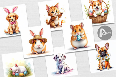 Digital Paper Whimsical Easter Pets Digital Pattern artnoy 