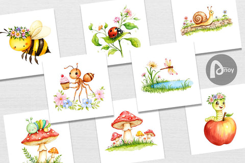 Digital Paper Whimsical Garden Creatures Digital Pattern artnoy 