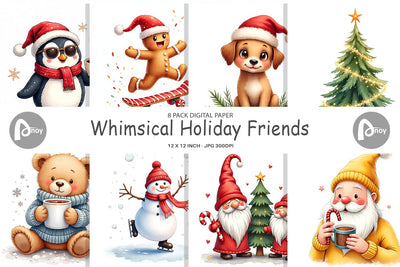 Digital Paper Whimsical Holiday Friends Digital Pattern artnoy 
