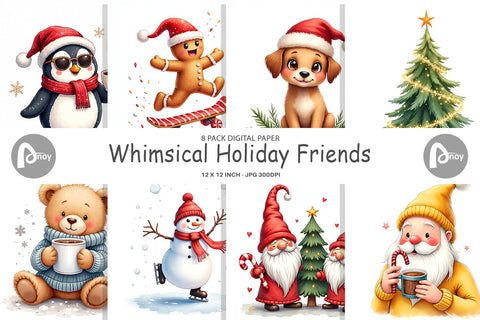 Digital Paper Whimsical Holiday Friends Digital Pattern artnoy 