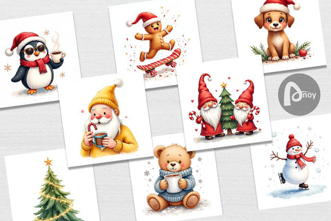 Digital Paper Whimsical Holiday Friends Digital Pattern artnoy 