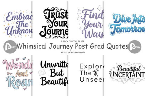Digital Paper Whimsical Journey Post Grad Quotes Digital Pattern artnoy 