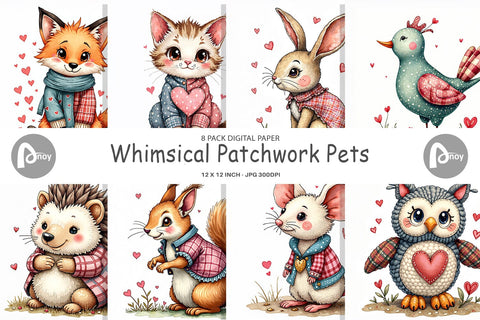 Digital Paper Whimsical Patchwork Pets Digital Pattern artnoy 