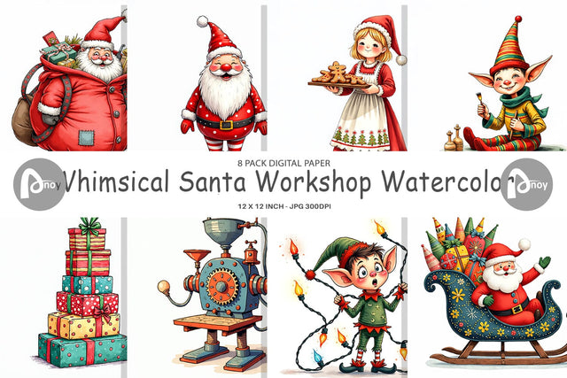 Digital Paper Whimsical Santa Workshop Digital Pattern artnoy 
