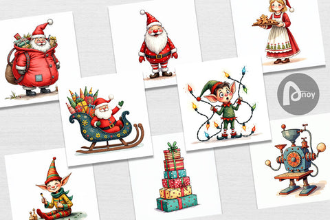 Digital Paper Whimsical Santa Workshop Digital Pattern artnoy 