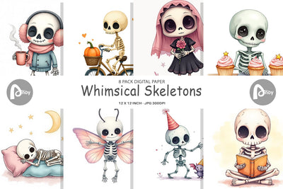 Digital Paper Whimsical Skeletons Digital Pattern artnoy 