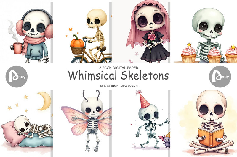 Digital Paper Whimsical Skeletons Digital Pattern artnoy 
