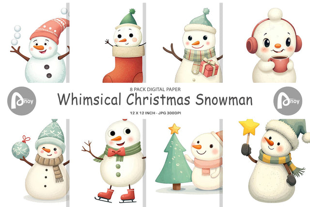 Digital Paper Whimsical Snowman Christmas Digital Pattern artnoy 