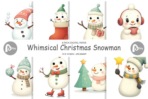 Digital Paper Whimsical Snowman Christmas Digital Pattern artnoy 