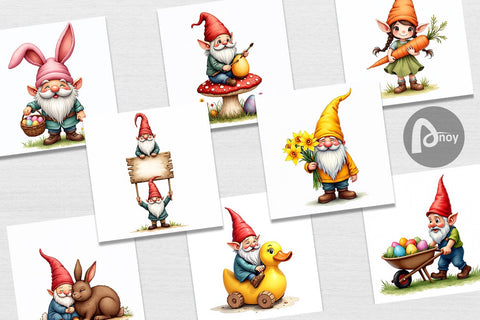 Digital Paper Whimsical Spring Garden Gnomes Easter Digital Pattern artnoy 