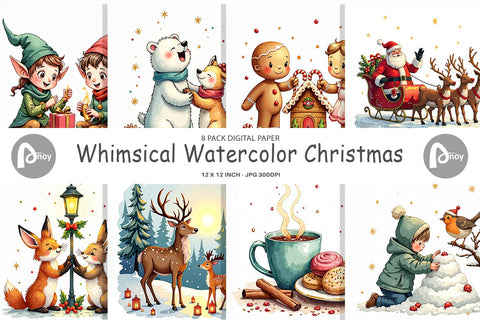 Digital Paper Whimsical Watercolor Christmas Digital Pattern artnoy 