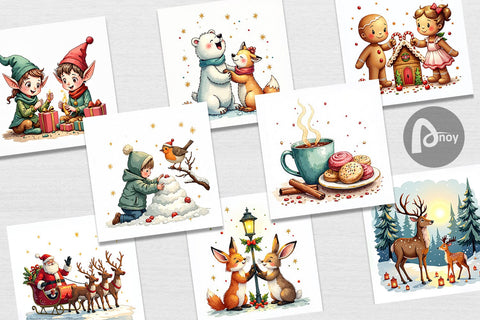 Digital Paper Whimsical Watercolor Christmas Digital Pattern artnoy 