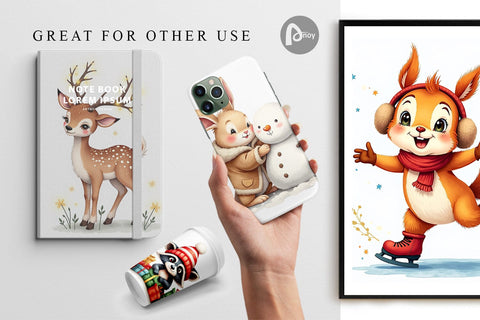 Digital Paper Whimsical Winter Forest Friends Watercolor Digital Pattern artnoy 