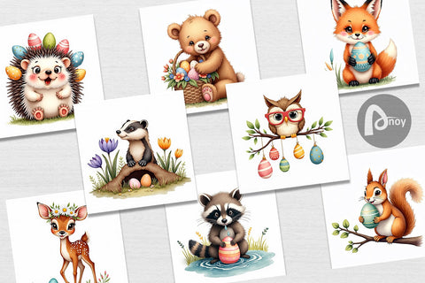 Digital Paper Whimsical Woodland Friends Easter Watercolor Digital Pattern artnoy 