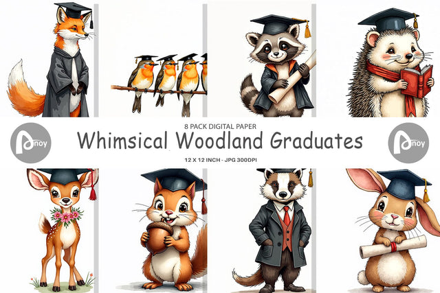 Digital Paper Whimsical Woodland Graduates Digital Pattern artnoy 