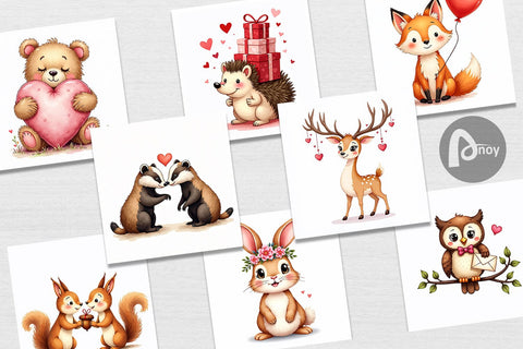 Digital Paper Whimsical Woodland Valentine Watercolor Digital Pattern artnoy 