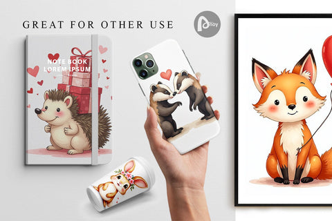 Digital Paper Whimsical Woodland Valentine Watercolor Digital Pattern artnoy 