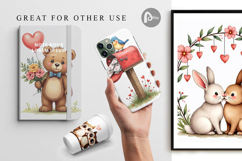 Digital Paper Whimsical Woodland Valentine Watercolor Storybook Digital Pattern artnoy 