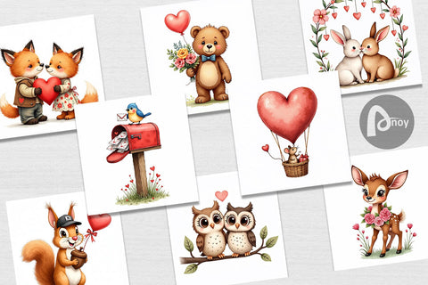 Digital Paper Whimsical Woodland Valentine Watercolor Storybook Digital Pattern artnoy 