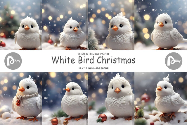 Digital Paper White Bird Christmas Digital Pattern artnoy 