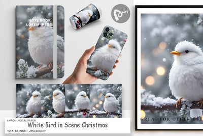 Digital Paper White Bird Christmas Digital Pattern artnoy 