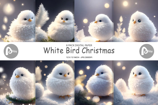 Digital Paper White Bird Christmas Digital Pattern artnoy 