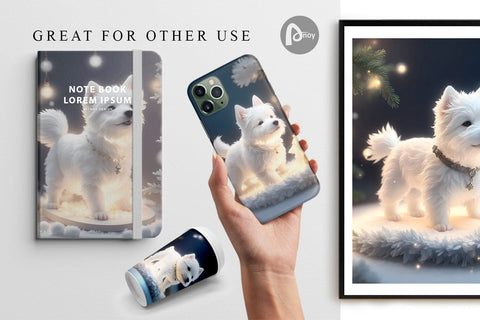 Digital Paper White Dog Scene Christmas Digital Pattern artnoy 