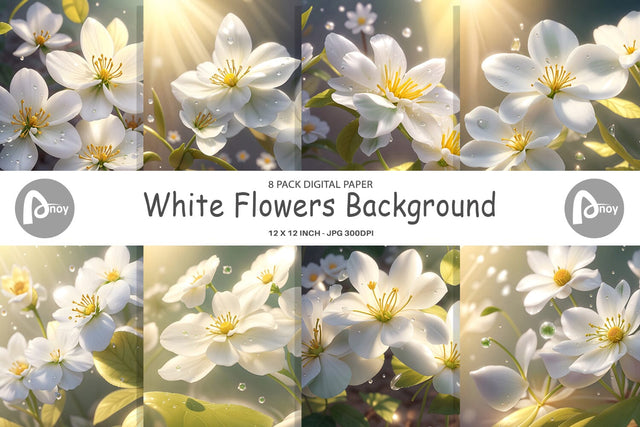 Digital Paper White Flowers Background Digital Pattern artnoy 