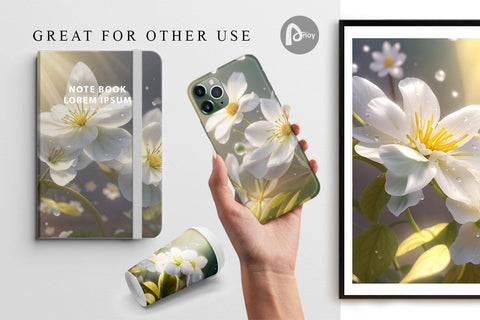 Digital Paper White Flowers Background Digital Pattern artnoy 