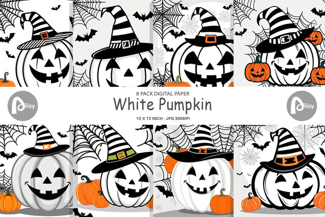 Digital Paper White Pumpkin Digital Pattern artnoy 