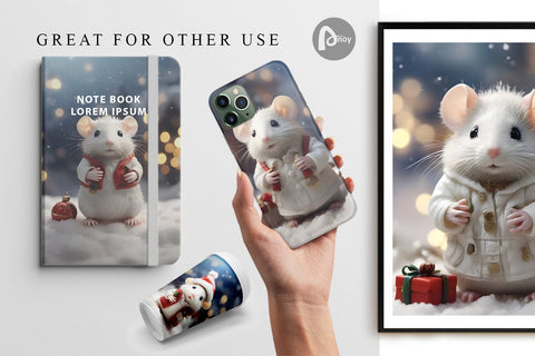 Digital Paper White Rat Christmas Digital Pattern artnoy 