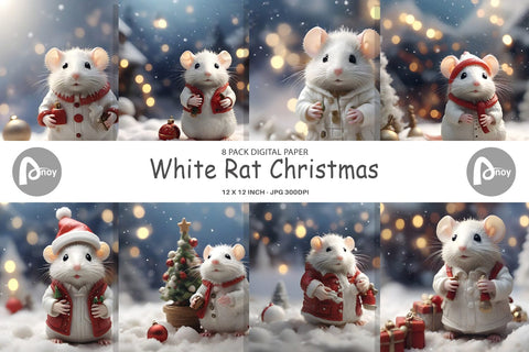 Digital Paper White Rat Christmas Digital Pattern artnoy 