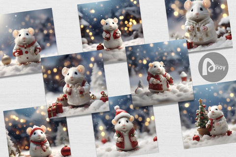 Digital Paper White Rat Christmas Digital Pattern artnoy 