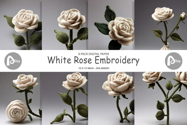 Digital Paper White Rose Embroidery Digital Pattern artnoy 