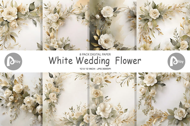 Digital Paper White Wedding Flower Digital Pattern artnoy 