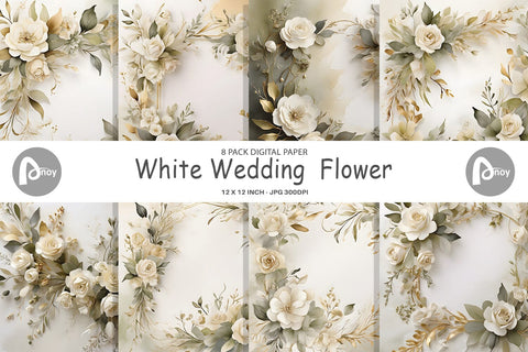 Digital Paper White Wedding Flower Digital Pattern artnoy 