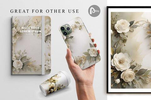 Digital Paper White Wedding Flower Digital Pattern artnoy 
