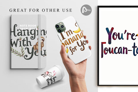 Digital Paper Wild at Heart Jungle Valentine Watercolor Quotes Digital Pattern artnoy 