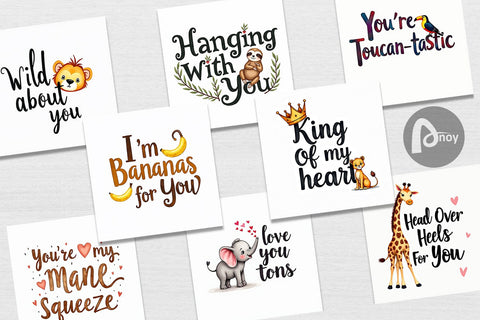 Digital Paper Wild at Heart Jungle Valentine Watercolor Quotes Digital Pattern artnoy 