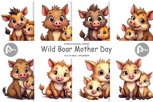 Digital Paper Wild Boar Mother's Day Digital Pattern artnoy 