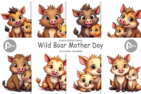 Digital Paper Wild Boar Mother's Day Digital Pattern artnoy 