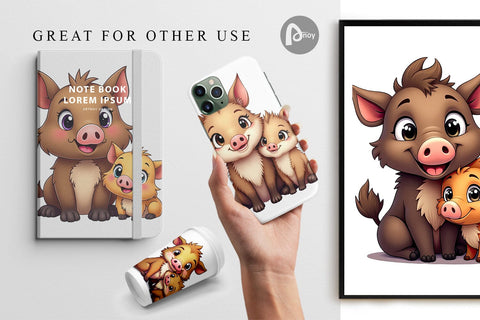 Digital Paper Wild Boar Mother's Day Digital Pattern artnoy 